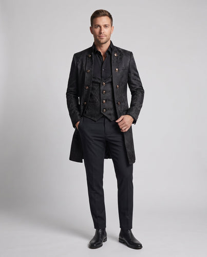 Herren eleganter Frackmantel mit aufwendigen Verzierungen Drune