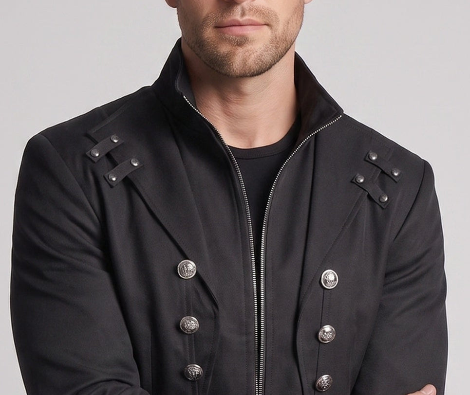 Herren stilvoller Frack mit asymmetrischem Saum und dekorativen Knopfdetails Drune