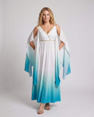 Damen Boho Maxikleid mit schimmerndem Chiffon und fließenden Ärmeln Drune