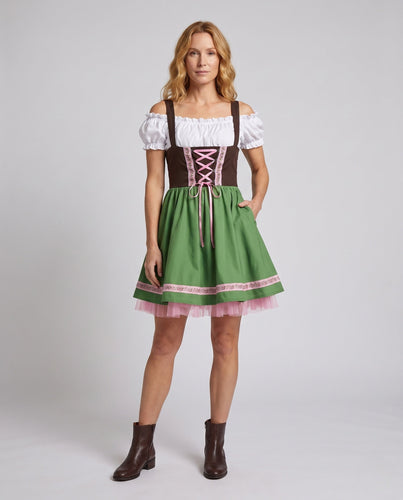 Damen Dirndl-Kleid mit floralen Verzierungen und Rüschen Drune