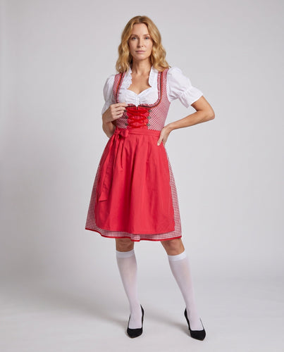 Damen Dirndl-Kleid mit kariertem Muster und Taillenschürze Drune