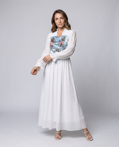Damen Elegantes Maxikleid mit floralem Oberteil und lässigen Ärmel Drune