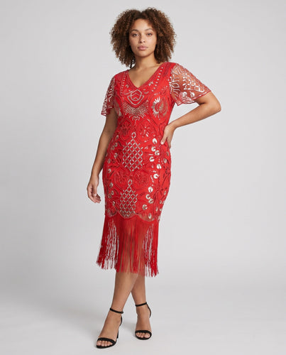 Damen Glamouröses Fransen-Kleid Drune