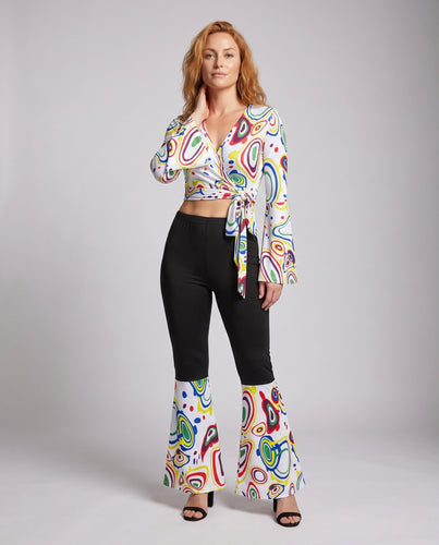 Damen modernes Boho-Set mit Wickeloberteil und weiten Hosen Drune