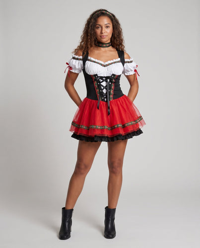 Damen Oktoberfestkostüm mit Tüllrock und verzierten Ärmeln Drune