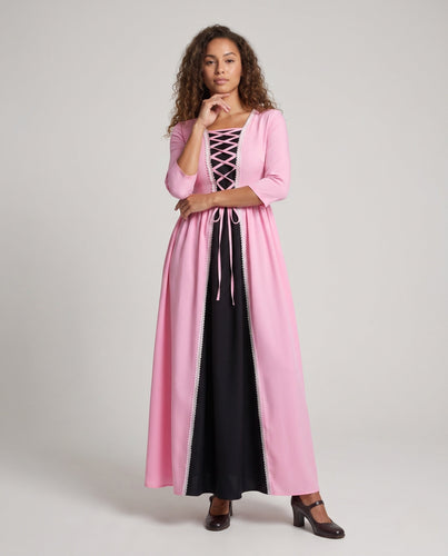 Frauen romantisches Maxikleid mit Schnürung und zweifarbigen Akzenten Drune