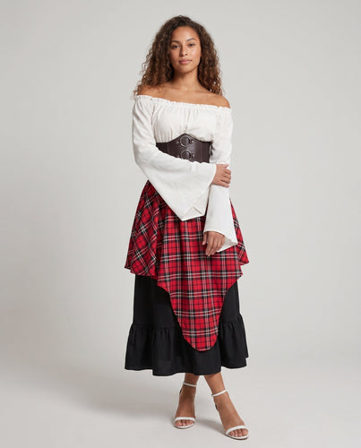 Damen Schulterfreies Blusenkleid mit weitem Schlagarm und tailliertem Mieder Drune