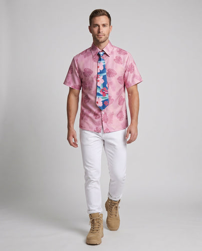 Herren Sommerliches Hawaii-Hemd mit farbenfrohem Motiv und passender Krawatte Drune