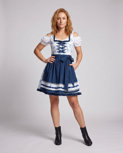 Damen Dirndl-Kleid mit verspielten Rüschendetails und floralen Akzenten Drune