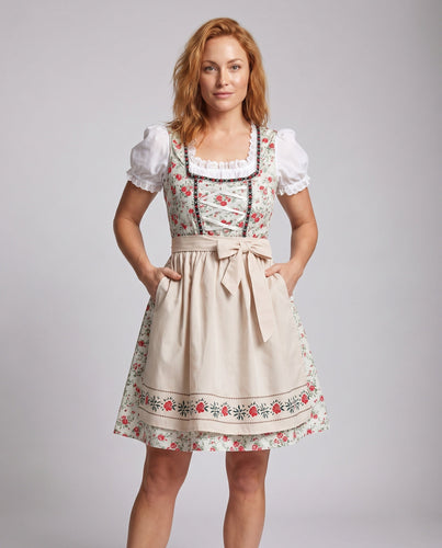 Damen Dirndlkleid mit floralem Muster und Taillenschärpe Drune