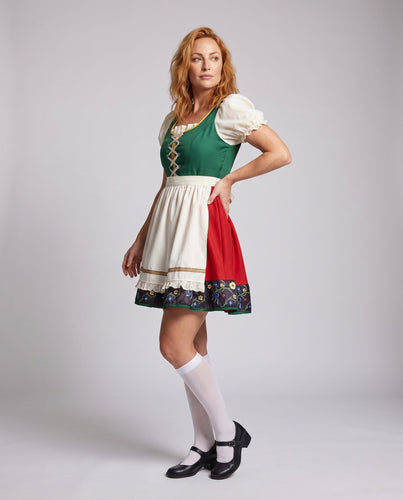 Damen Dirndlkleid mit floralen Akzenten und Rüschendetails Drune