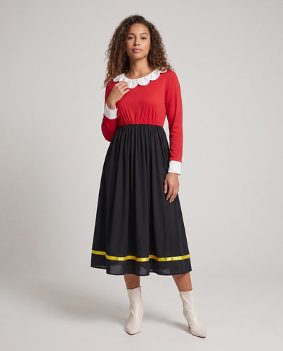 Damen Elegantes Kleid mit Rüschendetails und Kontrastkragen Drune