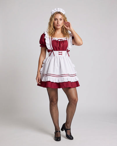 Damen fantasievolles Dienstmädchen-Kostüm mit Rüschen und Satin-Details Drune