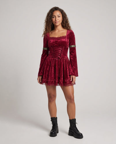 Damen Kostümkleid mit Spitzenverzierungen und weiten Ärmeln Drune