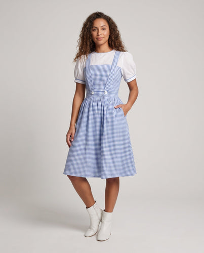 Damen Latzkleid im klassischen Karomuster mit knöpfbarem Oberteil Drune