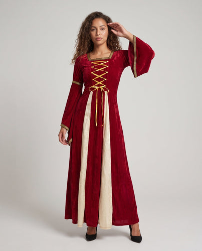 Damen Märchenhaftes Kostümkleid mit weit ausgestellten Ärmeln und Spitzenakzenten Drune