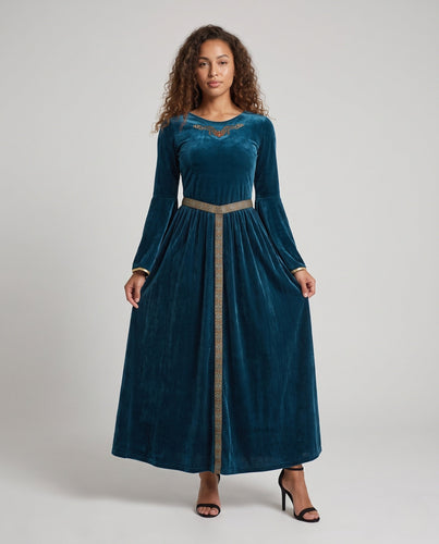 Damen Maxikleid mit langen, weit geschnittenen Ärmeln Drune