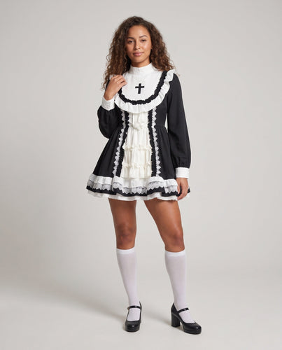 Damen Mittelalterliches Kleid mit Spitzenakzenten und Rüschendetails Drune