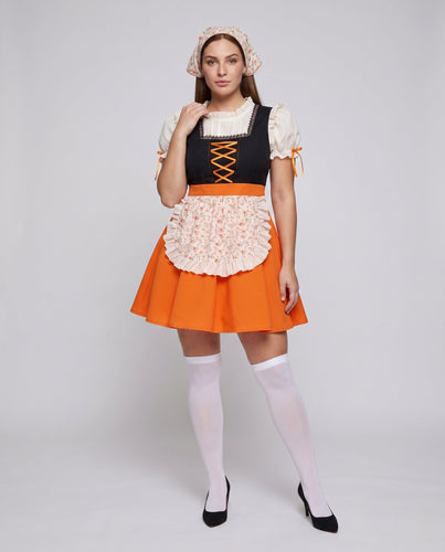 Damen Trachtenkleid mit floralen Akzenten und Rüschendetails Drune