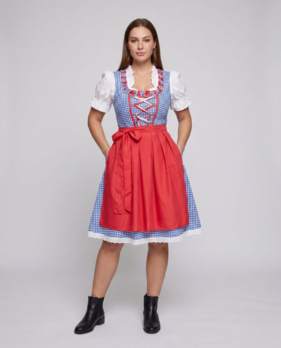 Damen Trachtenkleid mit moderne Karomuster und Schürze Drune