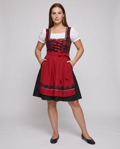 Damen Trachtenkleid mit modernem Karomuster und Rüschendetails Drune