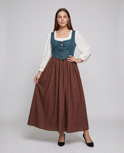 Damen traditionelle Kleid mit romantischem Oberteil und voluminösem Rock Drune