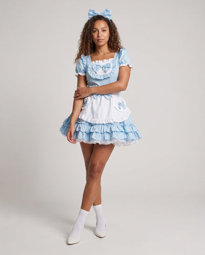 Damen verspieltes Kleid mit Rüschendetails und Schleifen Drune