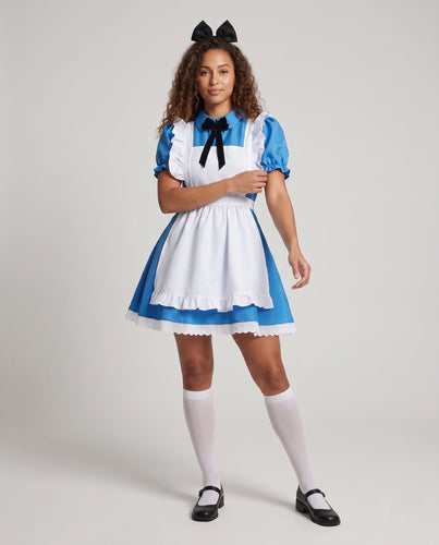 Damen verspieltes Kostümkleid mit Rüschendetails und Schürze Drune