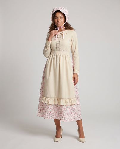 Damen Vintage Schürzenkleid mit blühendem Muster und Umschlagsaum Drune