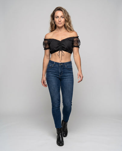 Damen Spitzen-Crop-Top mit Off-Shoulder-Design Drune
