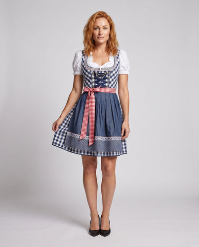Damen Trachtenkleid mit modernen Karomuster und Taillengürtel Drune