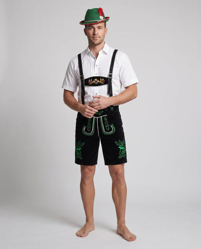 Herren Trachten-Outfit mit traditionellen Lederhosen und schickem Hut Drune