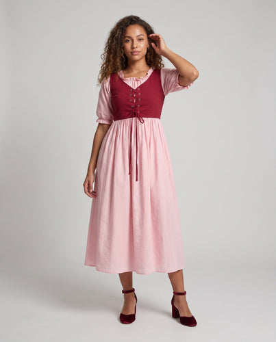 Damen Bauernkleid mit romantischen Rüschen und taillierter Schnürung Drune