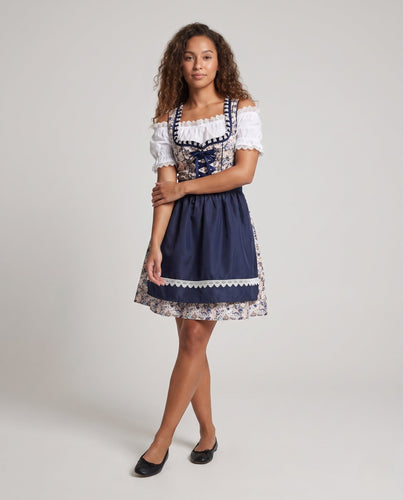Damen Dirndl Kleid mit floralem Muster und Rüschendetails Drune