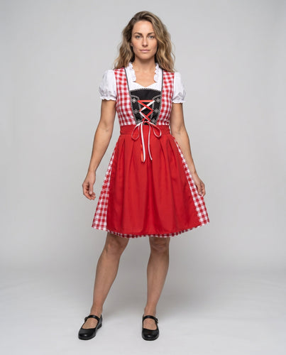Damen Dirndl mit Karomuster und Rüschen Drune