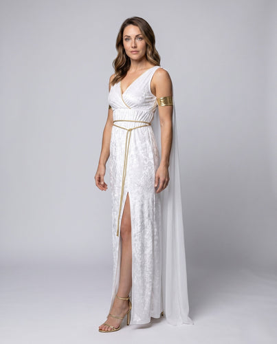 Damen elegantes antikes Kostüm mit schimmerndem Überrock und fließendem Cape Drune