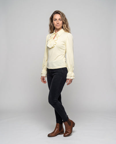 Damen Elegantes Blusenoberteil mit Rüschendetails und langen Ärmeln Drune