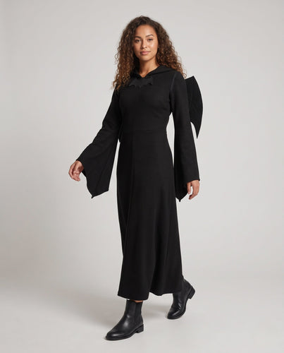 Damen Gruseliges Hexen-Kleid mit Kapuze und schwingenden Ärmeln Drune