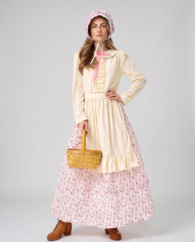 Damen Historisches Bauernkleid mit Rüschen und Baumwollschürze Drune