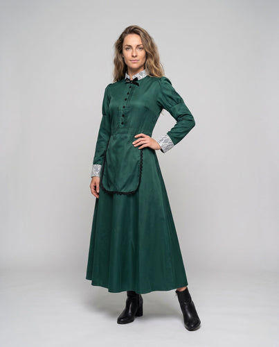 Damen Historisches Kapuzenkleid mit Rüschen und dekorativen Akzenten Drune