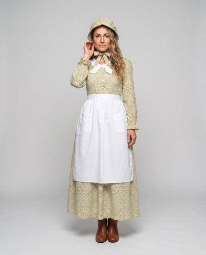 Damen Historisches Landhauskleid mit passendem Hut und Schürze Drune