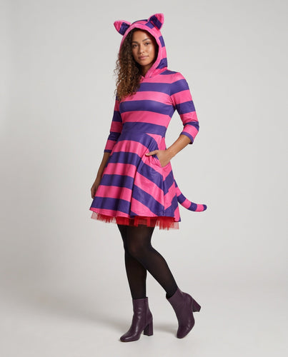 Damen Katzenkostüm mit Kapuze, gestreiftem Design und charmanten Accessoires Drune