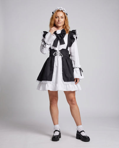 Damen Kostüm als elegante Dienstmagd mit Rüschen und Schleifen Drune