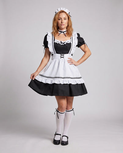Damen Kostüm als elegante Dienstmagd mit Rüschen und schwingendem Rock Drune