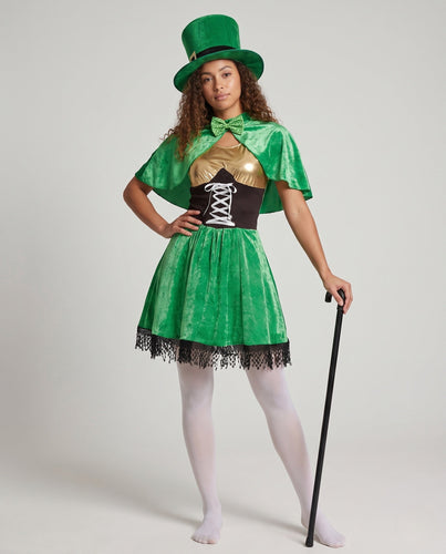 Damen Kostüm als irischer Leprechaun mit eleganten Details Drune