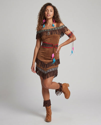 Damen Kostüm im indianischen Stil mit Fransen und detailverliebten Akzenten Drune