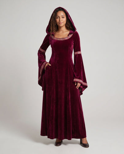 Damen Märchenhaftes Kapuzenkleid mit eleganten Krawattenärmeln Drune