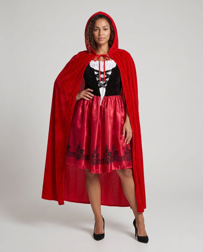 Damen märchenhaftes Kostüm als Rotkäppchen mit elegantem Umhang und detailverliebt gestalteter Corsage Drune