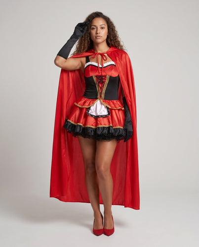 Damen Märchenhaftes Rotkäppchen-Kostüm mit schimmerndem Tüllrock und eleganter Kapuze Drune