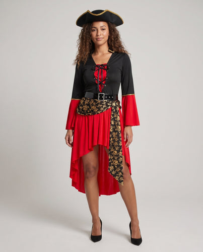 Damen Piratenkostüm mit verziertem Gürtel und eleganten Ärmeln Drune